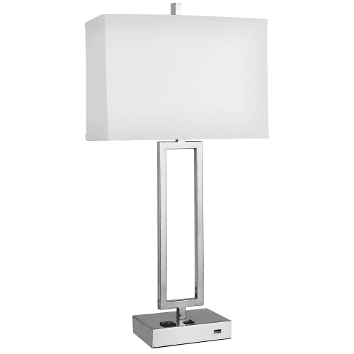 Gatsby Single Table Lamp With USB, Brushed Nickel/Pure White Linen Shade